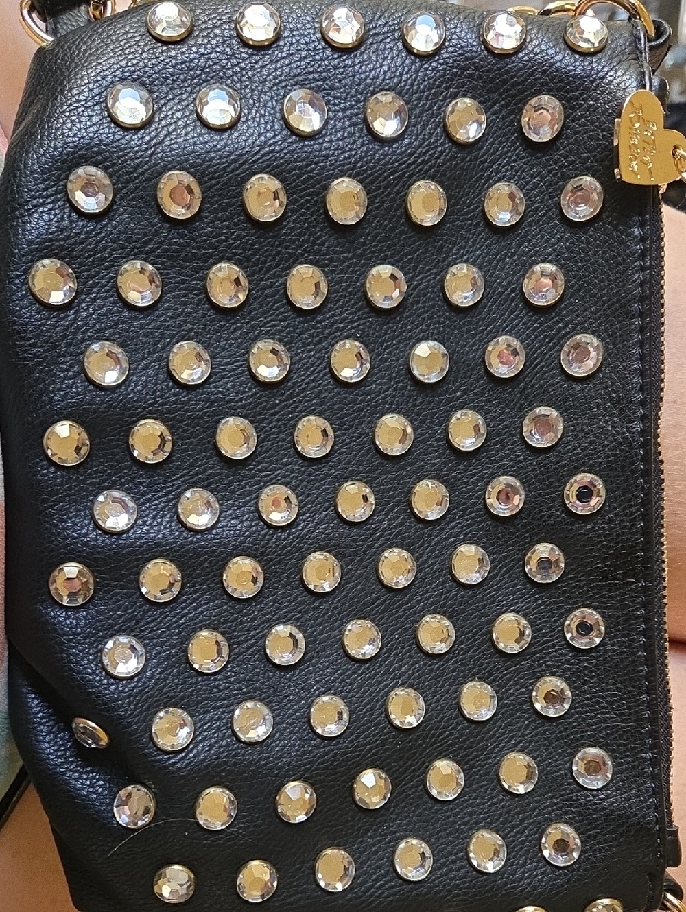 Betsey Johnson Black Vegan Leather Rhinestone Bling Crossbody Shoulder Bag, NWOT - Picture 6 of 7